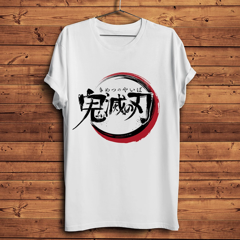 

Demon Slayer letter print Funny Anime t shirt Men New White Short Sleeve Casual Tshirt Unisex Streetwear manga Tee