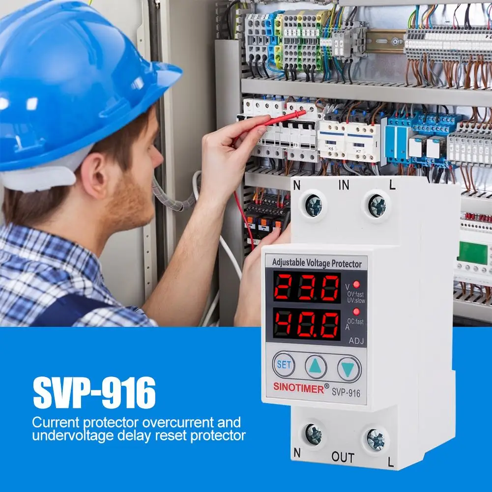 Домашний Применение двойной светодиодный Дисплей SVP 916 40A 63A Din Rail 230 В Регулируемая