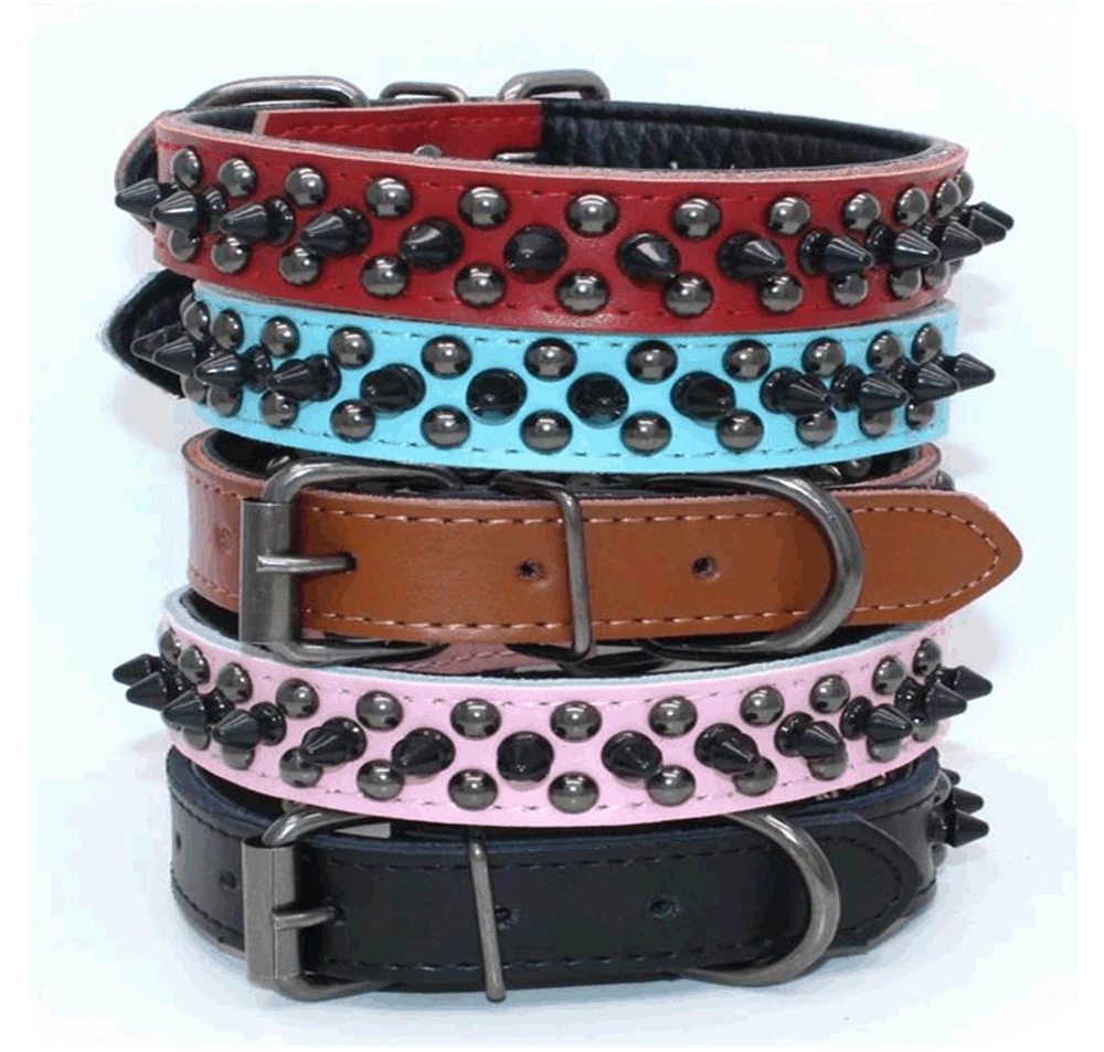 

Spiked Studded Small Large Dog Collar Rivet Accessory Hond Neck Strap For Puppy Necklace Leather PU Pitbull Bulldog Pet Supplies
