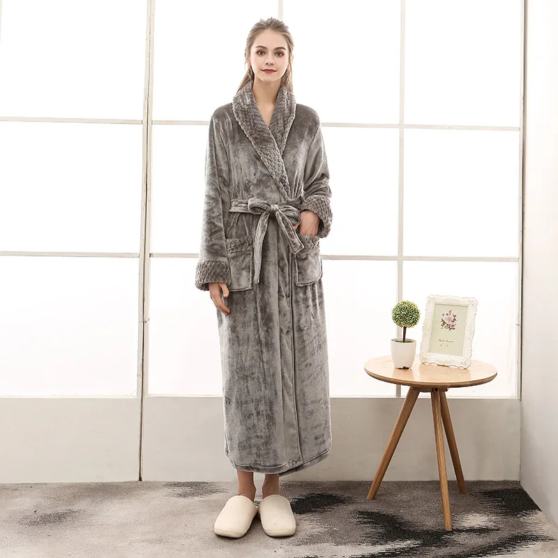 

Winter thickened long nightgown female flannel couple bathrobe pajamas oversize home service bathrobe women