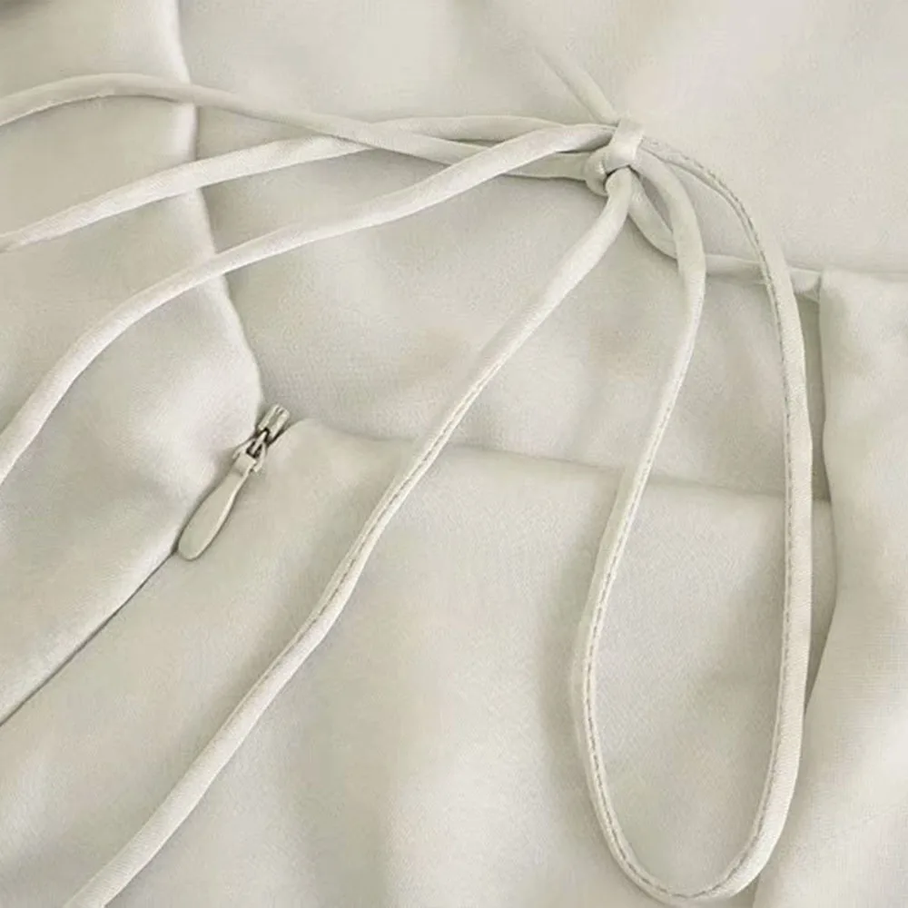 

Za Women 2021 New Chic Fashion Silk Texture Mini Dress Vintage Lacing Backless Thin Straps Female Dresses robe Vestidos