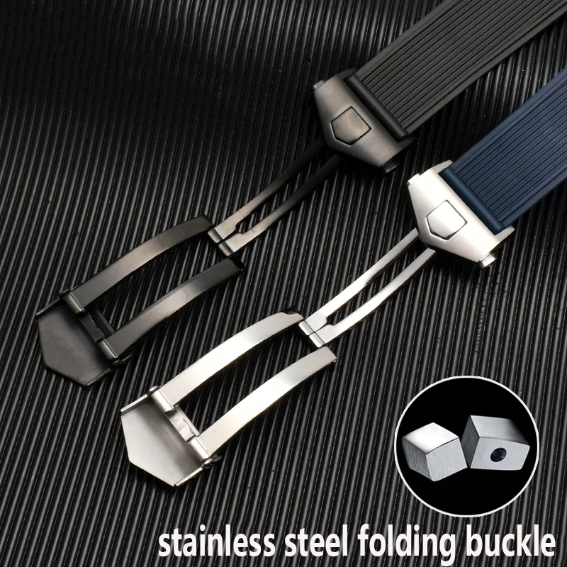 Rubber watchband for TAG WAY201A/WAY211A 300|500 wrist strap 21mm 22mm Arc end black blue Watch Band with folding buckle