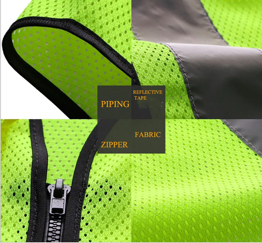 

Free shipping Mesh material Protective Workwear 5 Pocket High visibility Safety Vest With Reflective Strips Outdoor Work