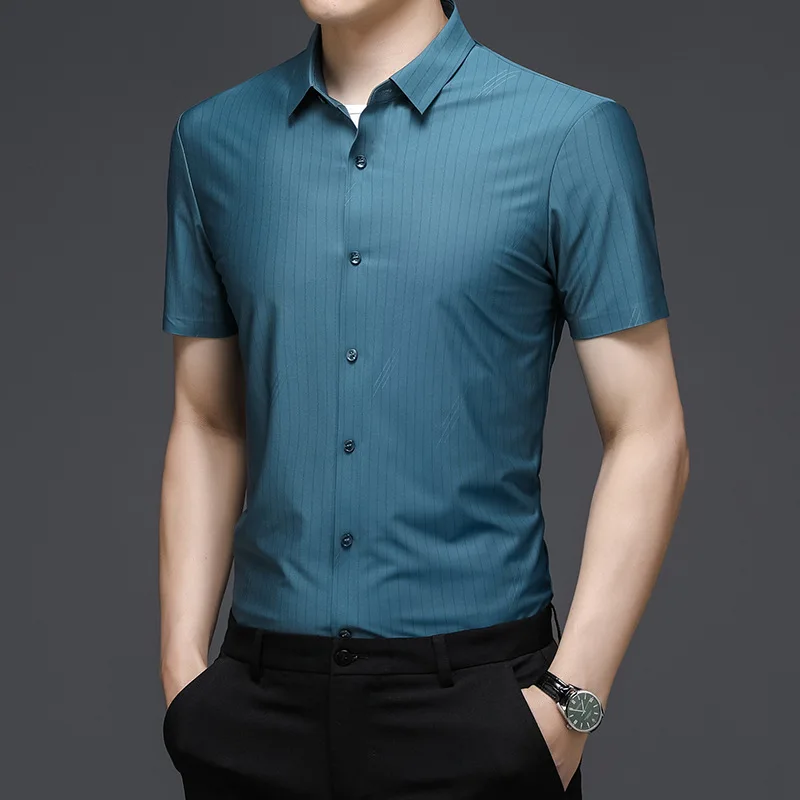

Summer Stripe Shirt Men's short sleeve middle aged men's breathable casual father's shirt half sleeve