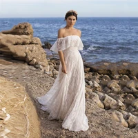 boho off the shoulder wedding dress 2022 ruffles lace appliques beach bride gown robe de mariage bohemian
