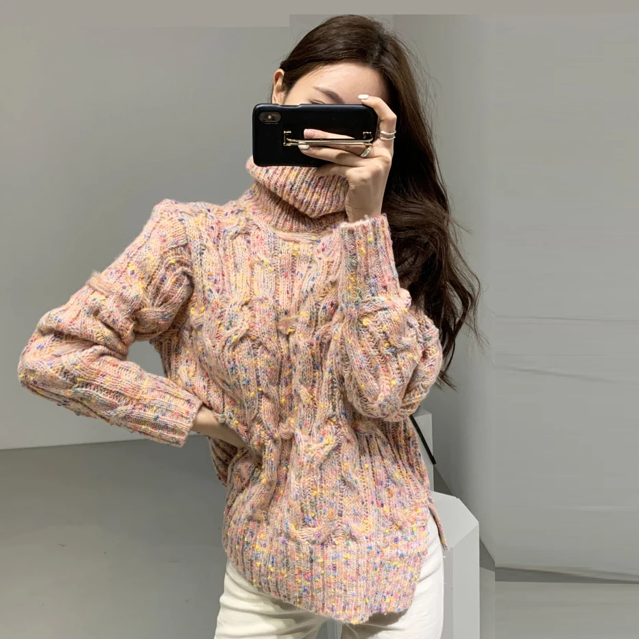 

Autumn Spring New 2021 Korean Turtleneck Sweater Woman Bottoming Sweaters Warm Twist Loose Knitted Pullover Jumper Women 217A