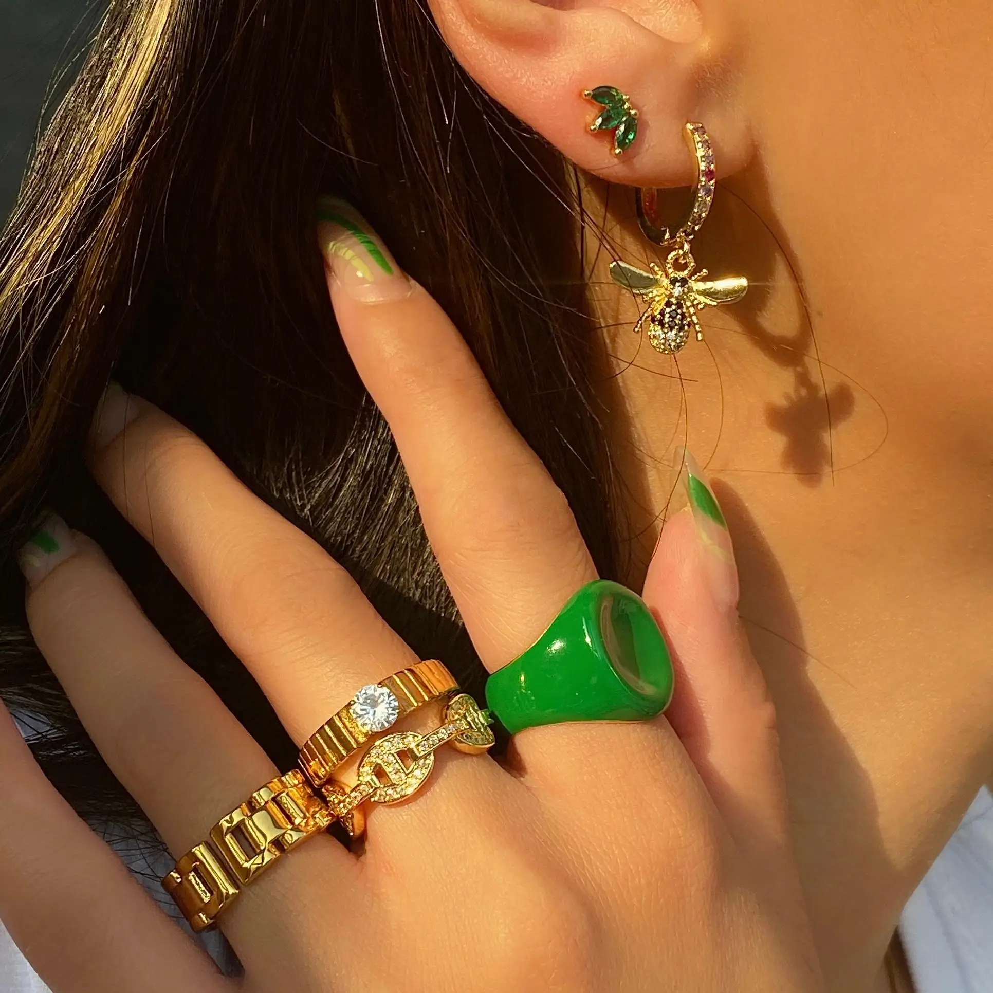 

2021 Dazan New Fashion High Color Retention Stainless Steel Zircon Ring Customizable 18k Gold Plated Ring For Women For Party