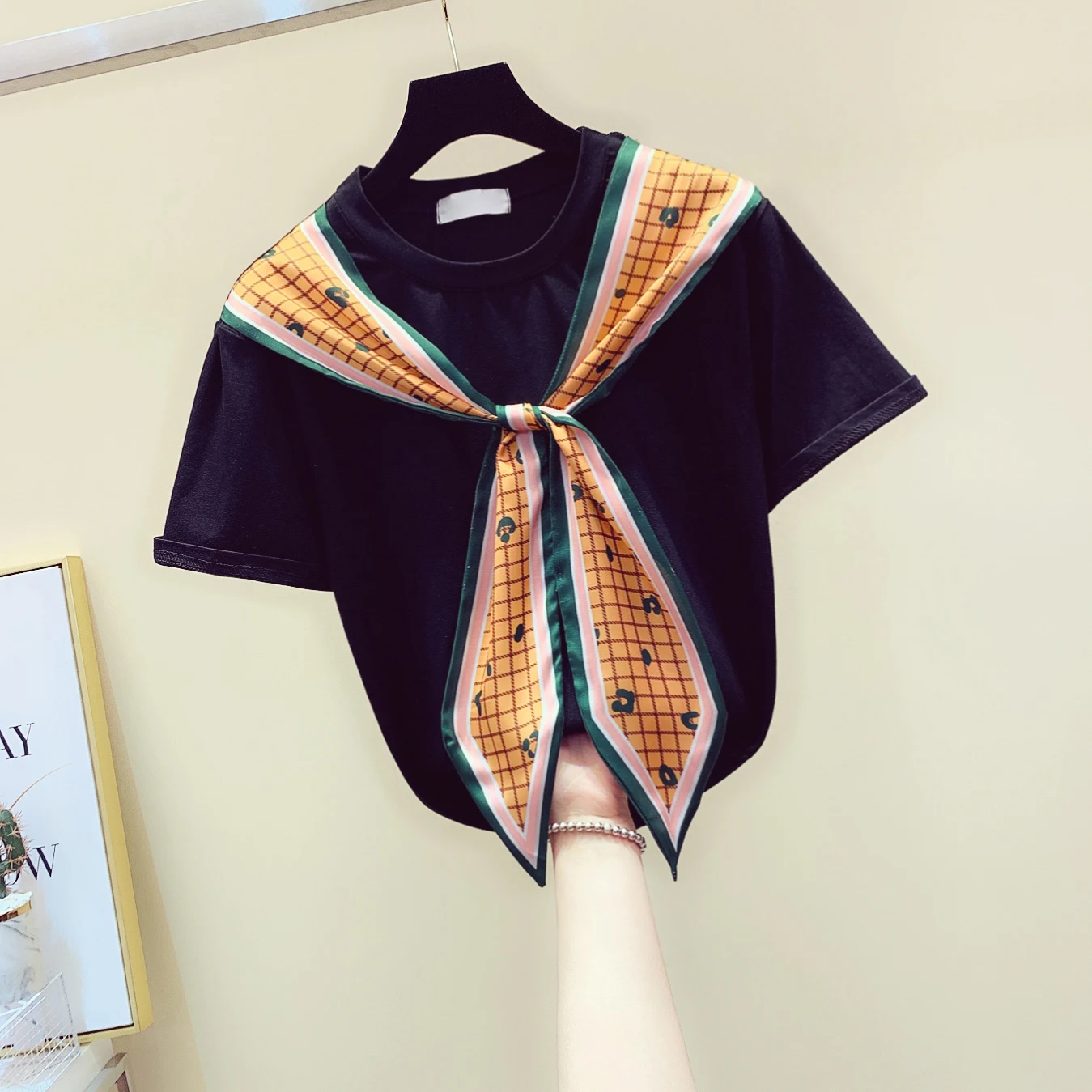 Новая модная женская футболка с коротким рукавом простая летняя черно-белая