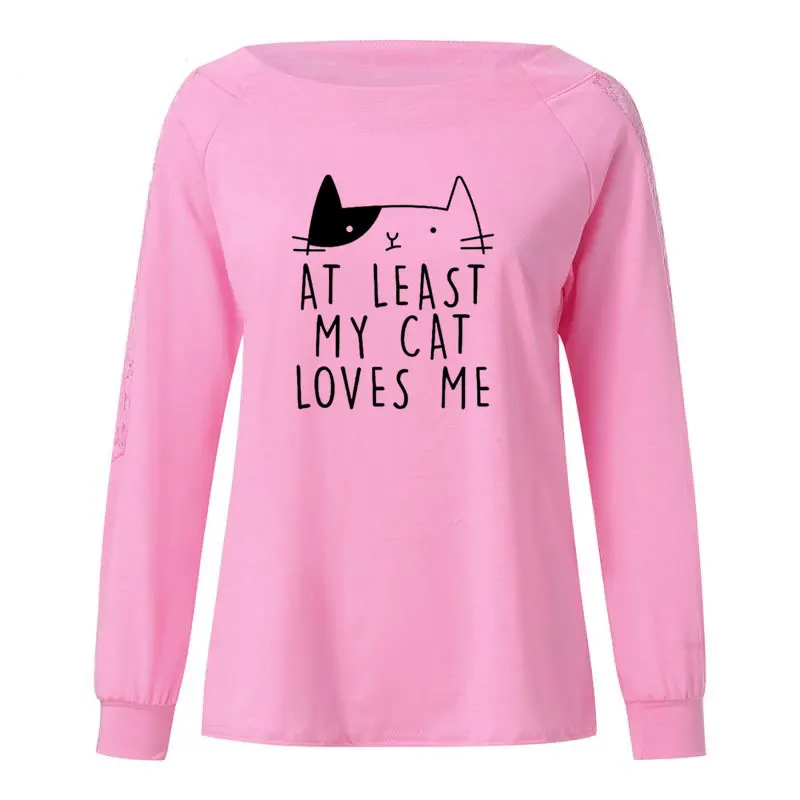 По крайней мере женская футболка с длинным рукавом принтом Моя кошка любит меня