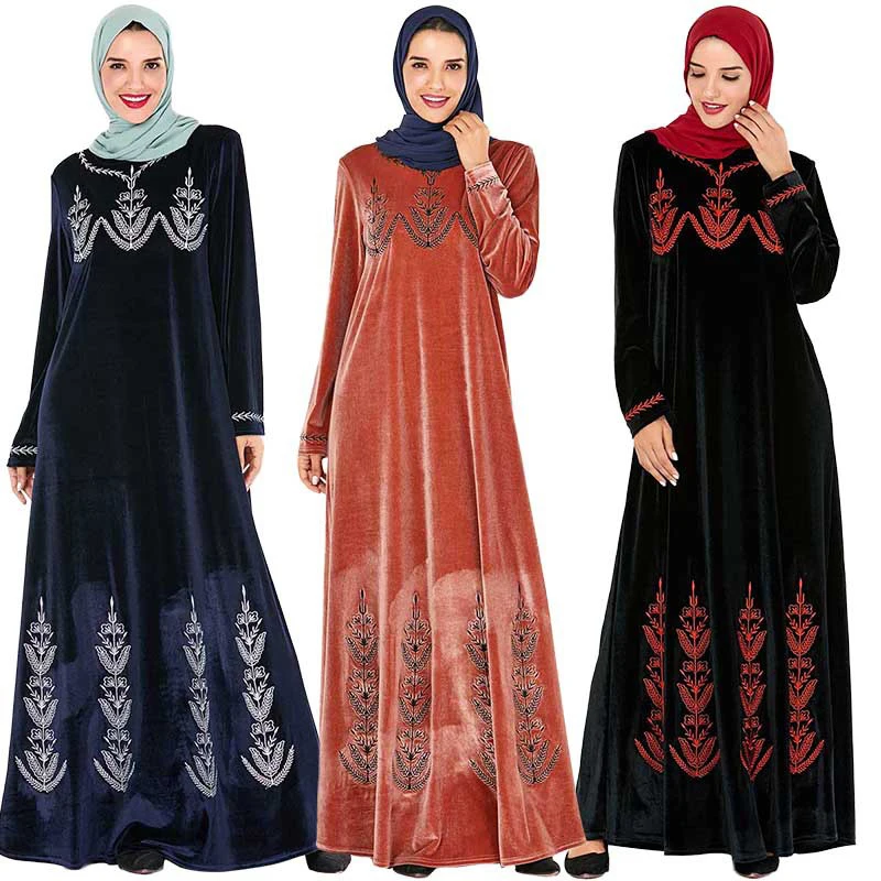 

Islamic Clothing Velvet Muslim Dress Women Abaya Kaftan Kimono Long Robe Jubah Elbise Dubai Turkey Arabic Moroccan Hijab Dresses