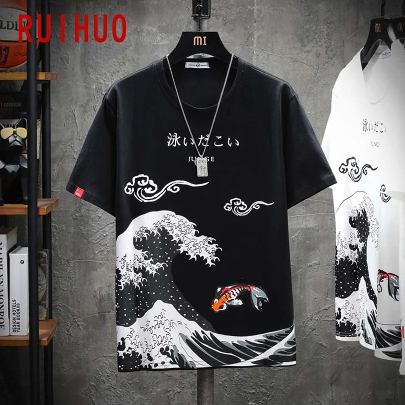 RUIHUO Япония Стиль Мужская футболка модная уличная одежда 2021 белого цвета в стиле