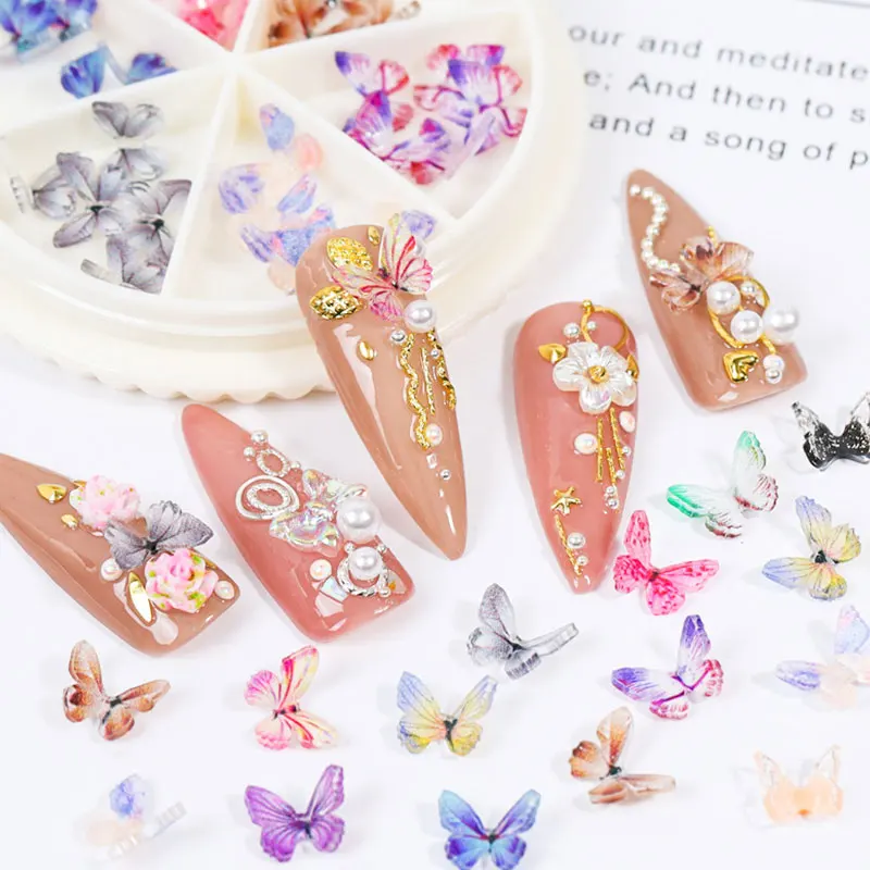 

1 Box Diy Nail Shinning Rhinestones Zircon Flying Glitter Tips 3D Butterfly Crystal Glass Charm Nail Art Decor Manicure