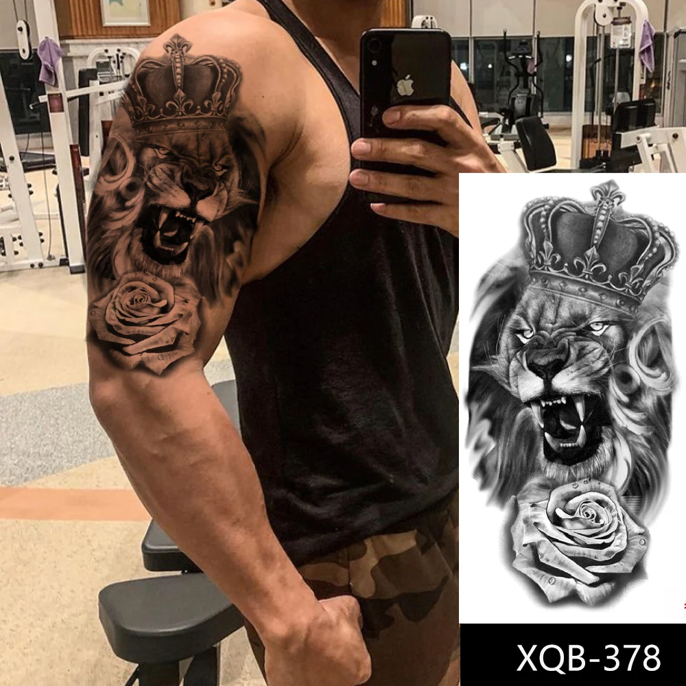 

Gun Tattoo Waterproof Temporary Tattoo Stickers Women Sexy Sketch Flower Owl Lion Tiger King Cool Tattoos Flash Fake Tatoo Men