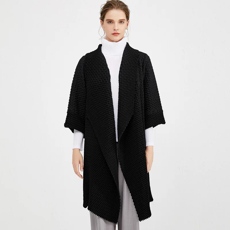 Высококачественный Однотонный черный плащ с коротким рукавом для женщин 2020