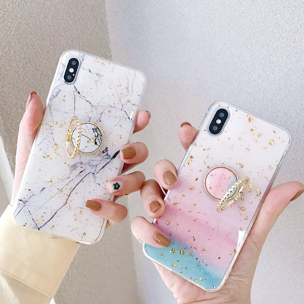 SoCouple кольцо из ТПУ чехол-держатель для iphone 7 8 6 6s plus чехол для iphone XR 11 Pro X Xs Max мраморный Золотой фольга кольцо держатель чехол
