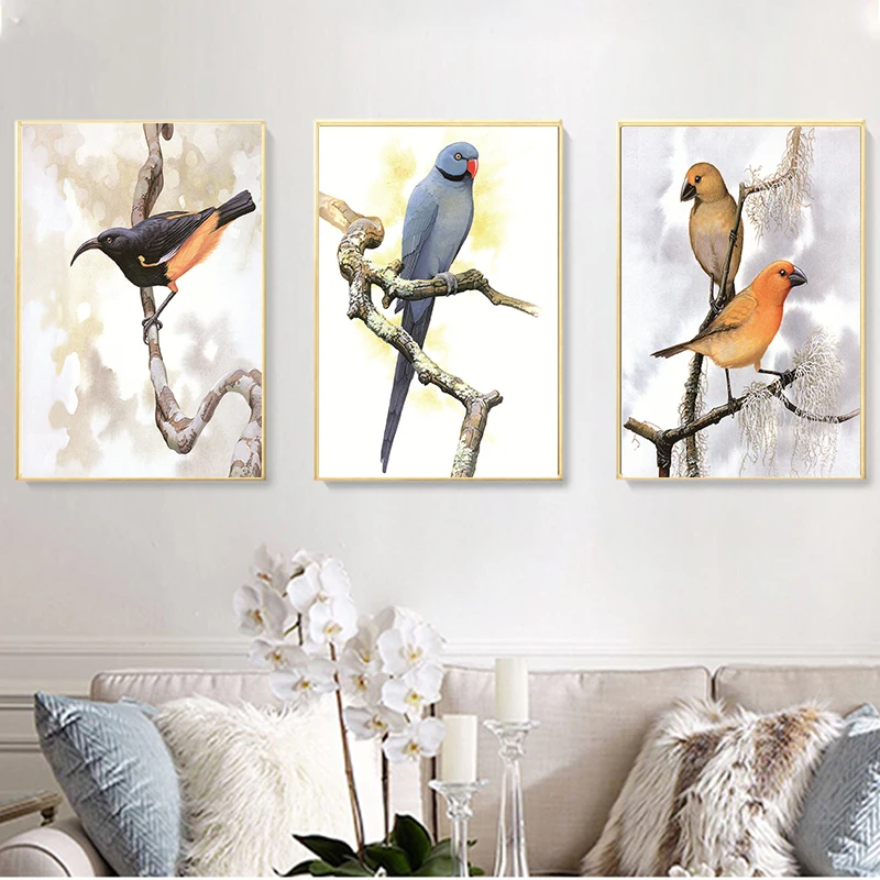 

Художественные печатные плакаты в скандинавском стиле с изображением птиц на ветке дерева для детской комнаты декоративные картины для гостиной без рамки