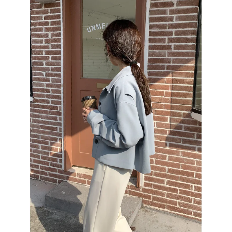 

2021 spring solid color formal dress single-breasted long-sleeved slim short top casual small suit women