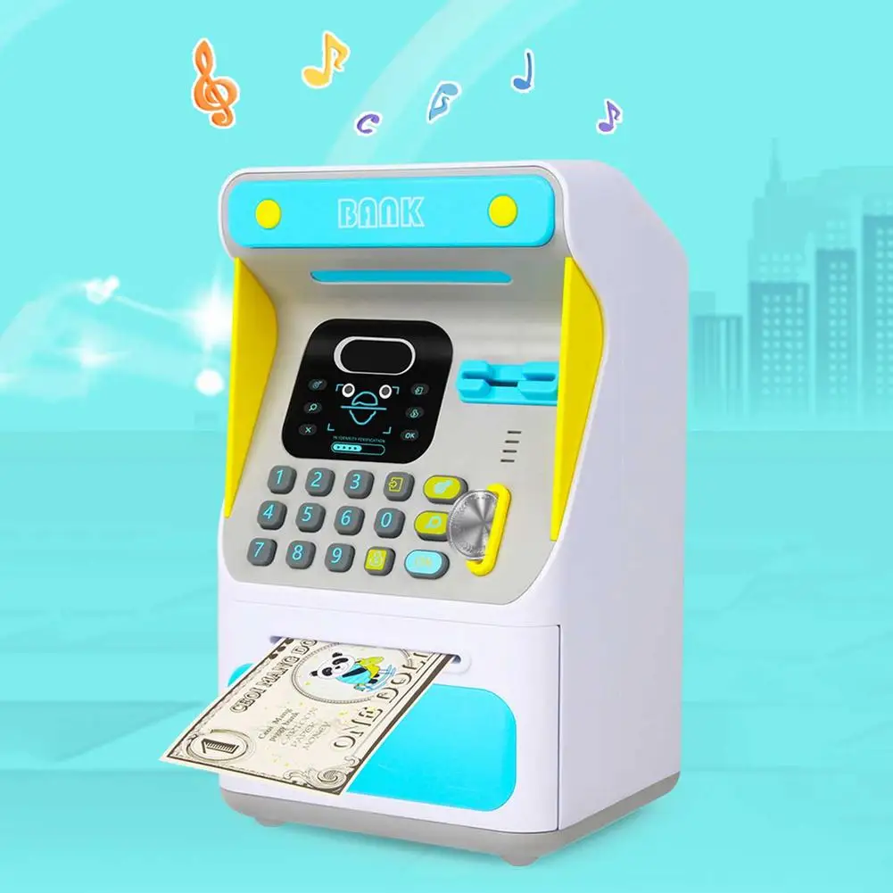 Hucha de ahorro creativa para ni&ntilde;os, caja de dinero de simulaci&oacute;n ATM, m&aacute;quina de dep&oacute;sito en efectivo, estuche de almacenamiento de monedas, juguete para juego de imitaci&oacute;n-1