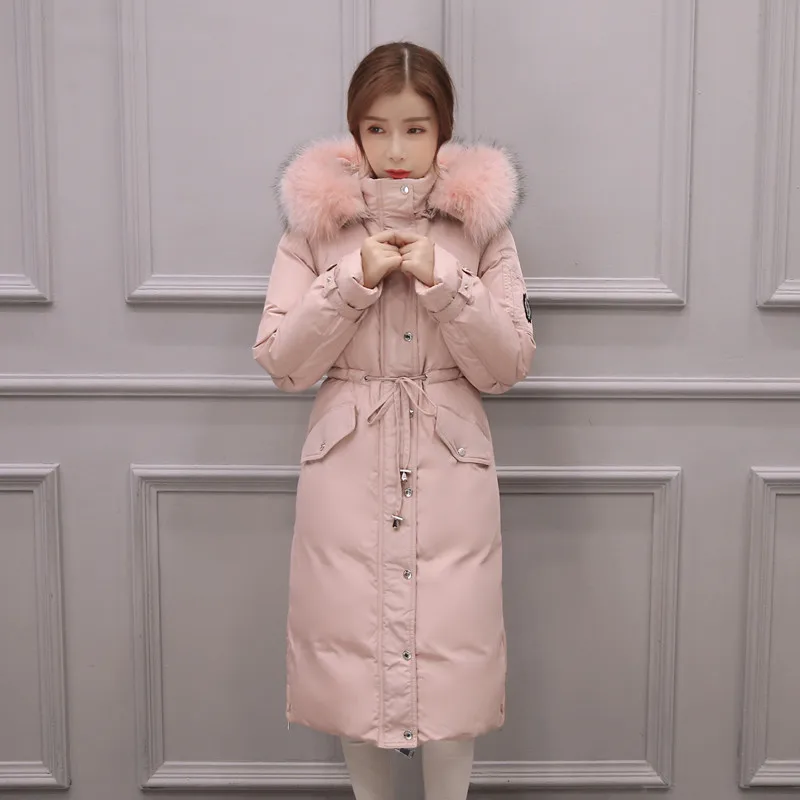 Pink Tcyeek/толстая теплая парка на пуху, Женская куртка на утином пуху, Женское зимнее пальто, женское розовое длинное пальто из натурального Лисьего меха, пальто W1301 - Цвет: Pink