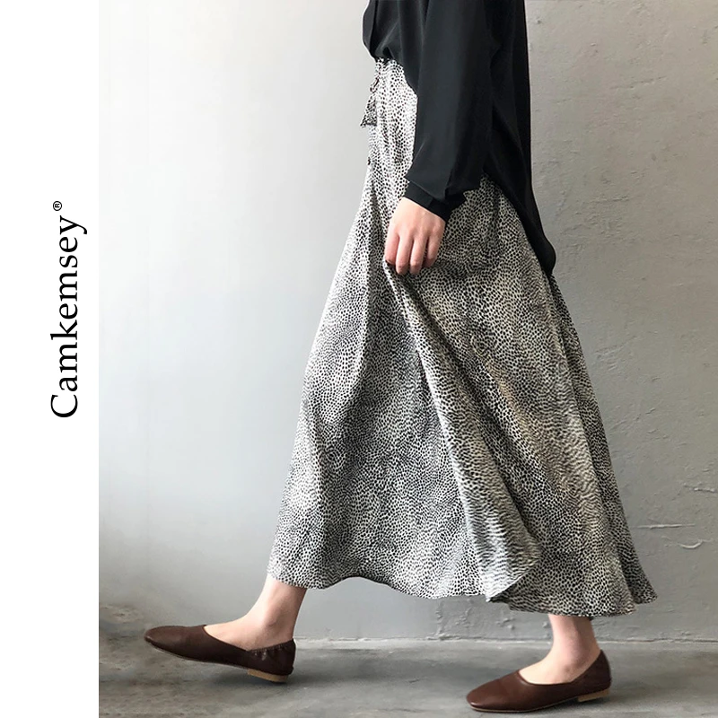 CamKemsey новые серые повседневные пятнистые трапециевидные юбки с леопардовым