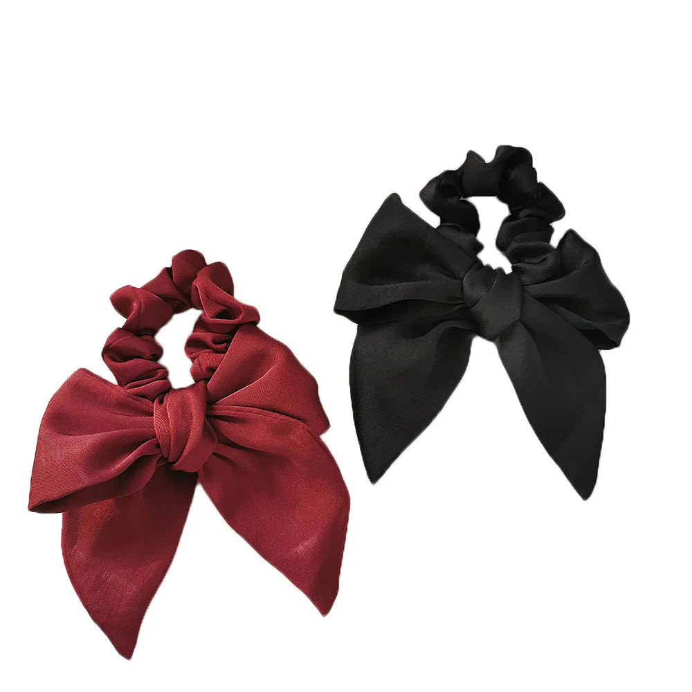 

Fashion Pure Color Satin Streamer Hair Ring Burgundy Satin Bow Knot Head Rope Large Intestine Hair Scrunchies Hair Accessories