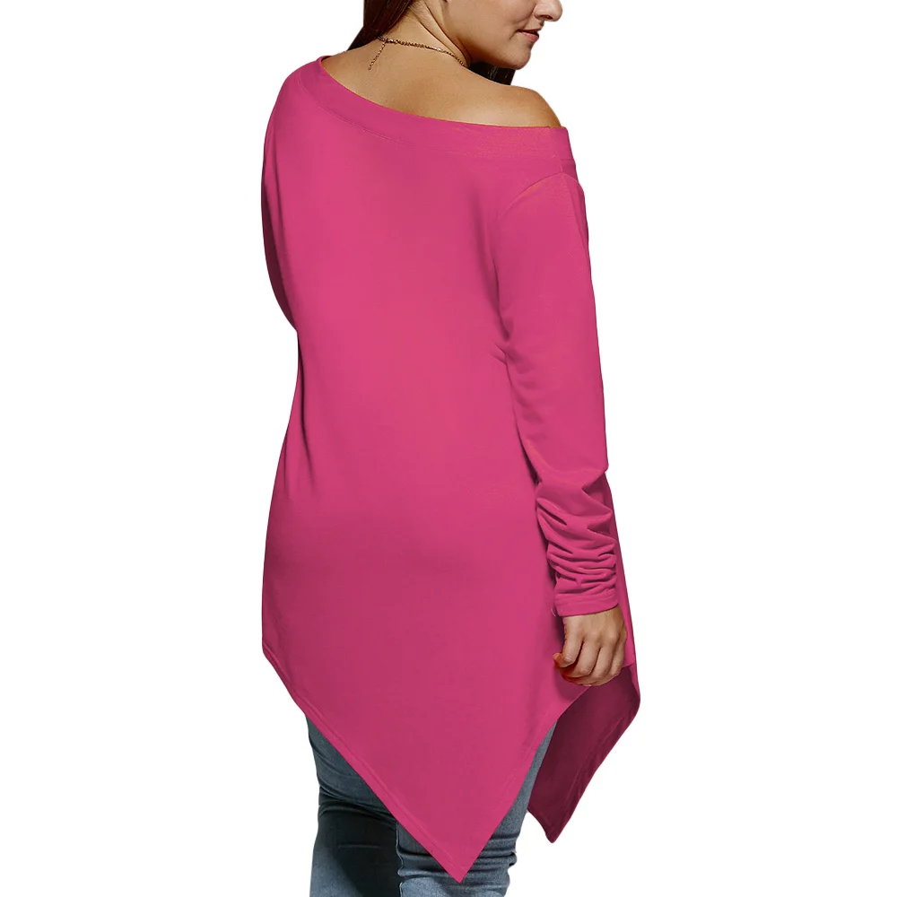 Размера плюс рождественские косым воротником Асимметричная футболка Топы с