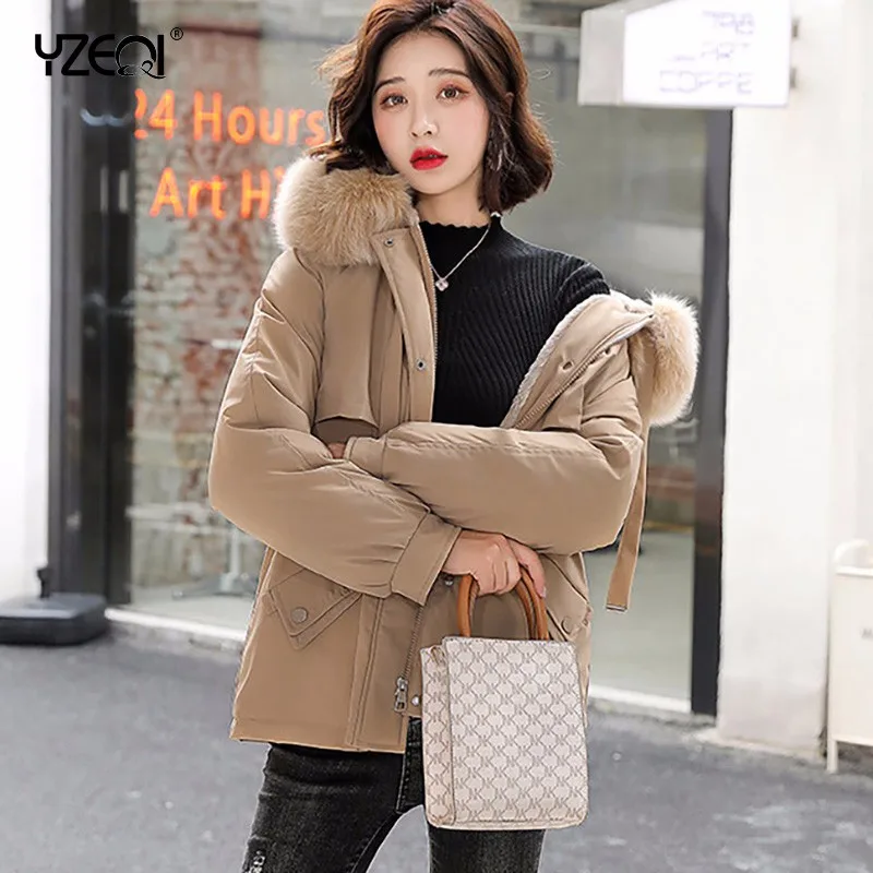 

Yzeqi Новая женская короткая куртка зимняя, модная, свободная, на подкладке из хлопка стеганая куртка с капюшоном для повседневной носки в снежную погоду пальто с хлопковой подкладкой, плотная пуховая парка