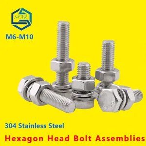 Hexagon Head Bolt Spring Lock Washer and Plain Washer and Nut Assemblies Hexagon Bolt, Screw and Nut Set 304 Stainless Steel