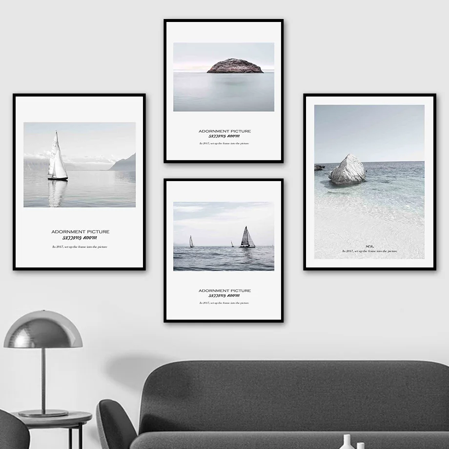 

Sea Reef Sailing Boat Sky Cloud Mountain Wall Art Canvas Painting Nordic Posters And Prints Wall Pictures For Living Room Decor