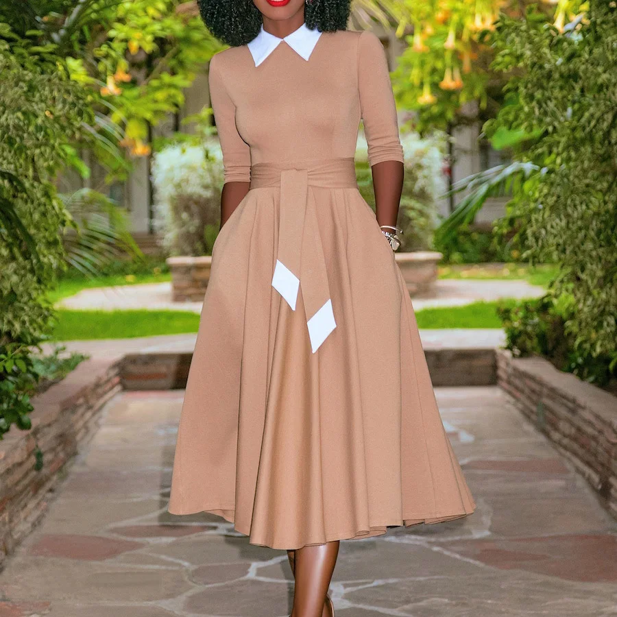 Женское ТРАПЕЦИЕВИДНОЕ ПЛАТЬЕ элегантная офисная одежда осеннее платье средней