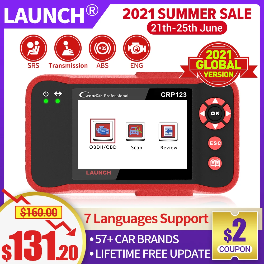 Автомобильный сканер LAUNCH CRP123 OBD2 EOBD многоязычный инструмент для диагностики