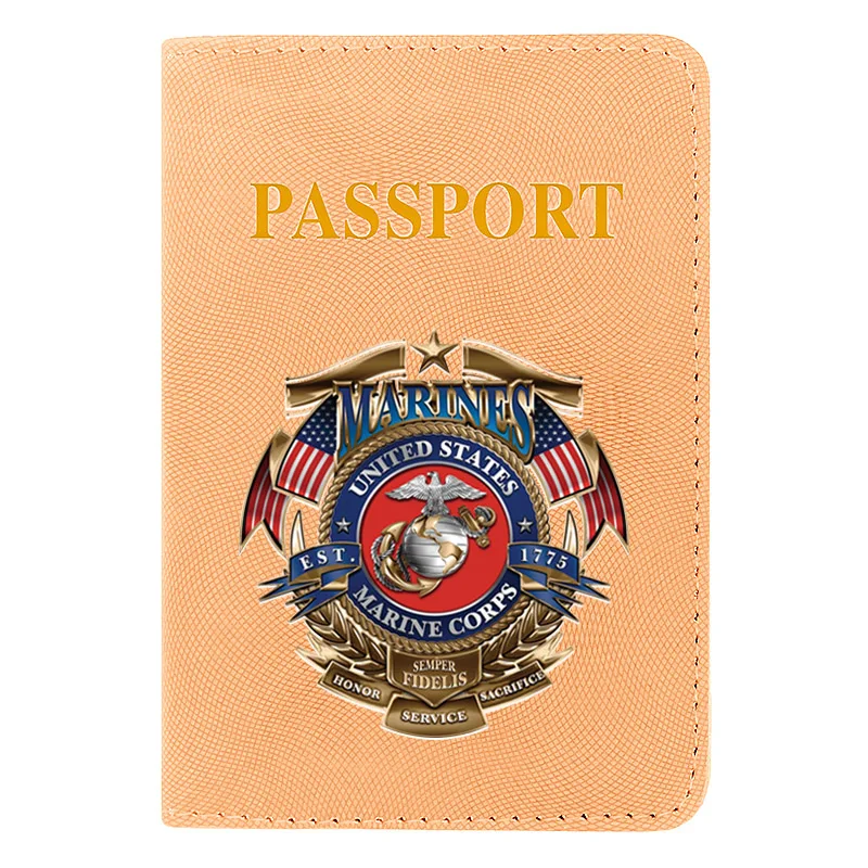 

2021 New USA Marines Printing Women Men Passport Cover Passport Cover Luxury Leather Travel ID Card Holder Purse Wallet Gift