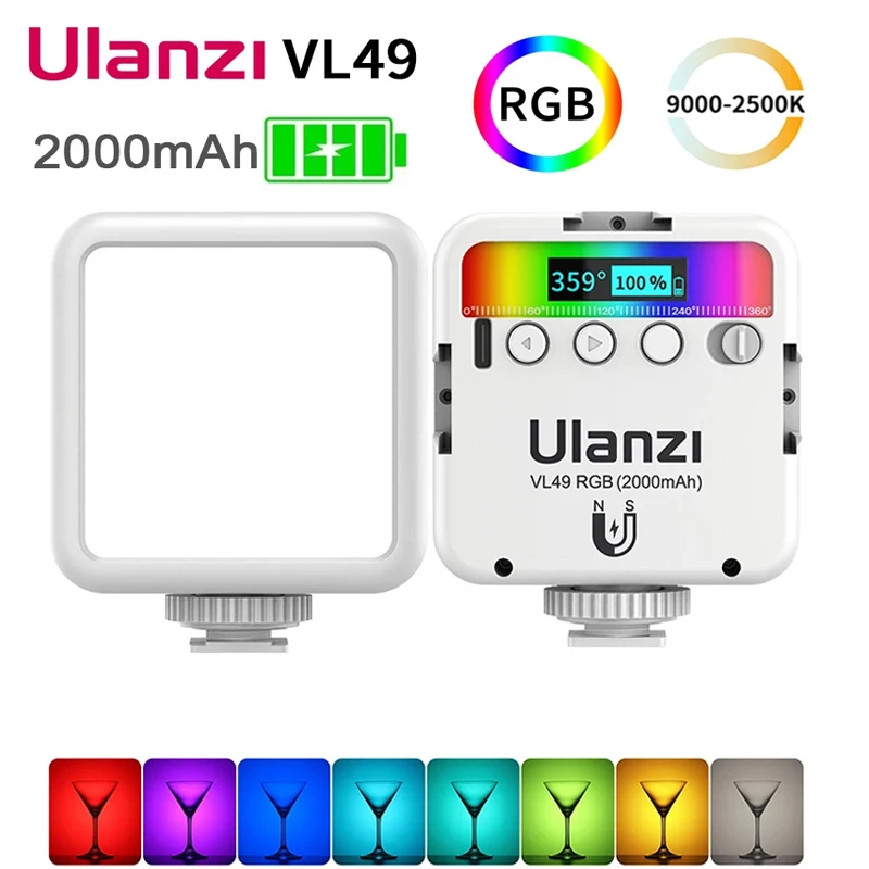 

Мини-вссветильник для видеокамеры Ulanzi VL49, RGB, белая, 2000 мА · ч