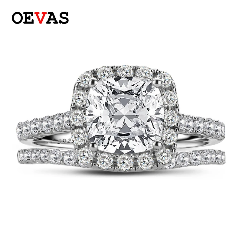 

OEVAS 100% 925 Sterling Silver Sparkling 2 Carats High Carbon Diamond Bridal Rings Set Top Quality Wedding Party Fine Jewelry