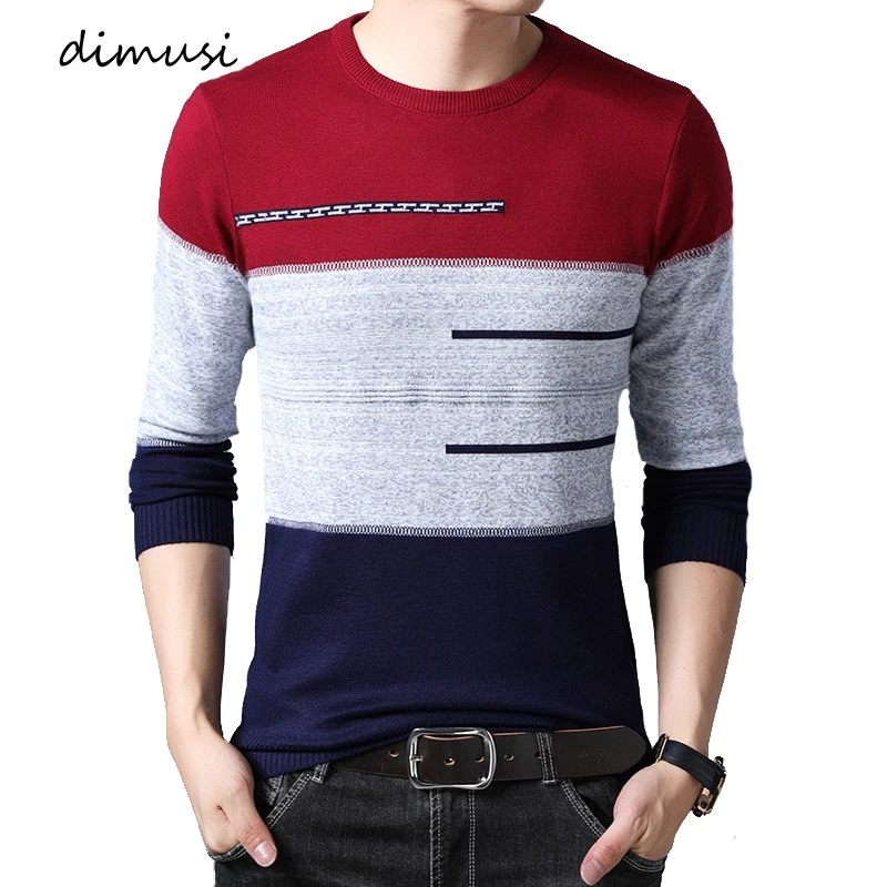 DIMUSI осенне-зимний мужской свитер Повседневный водолазка полосатая рубашка с