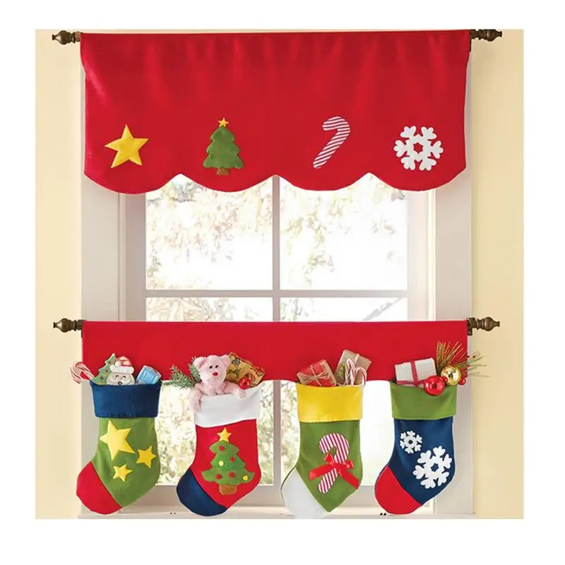

2PCS Set Christmas Decorative Window Curtain Valance Lovely Christmas Pattern Short Curtain For Living Bedroom Decor