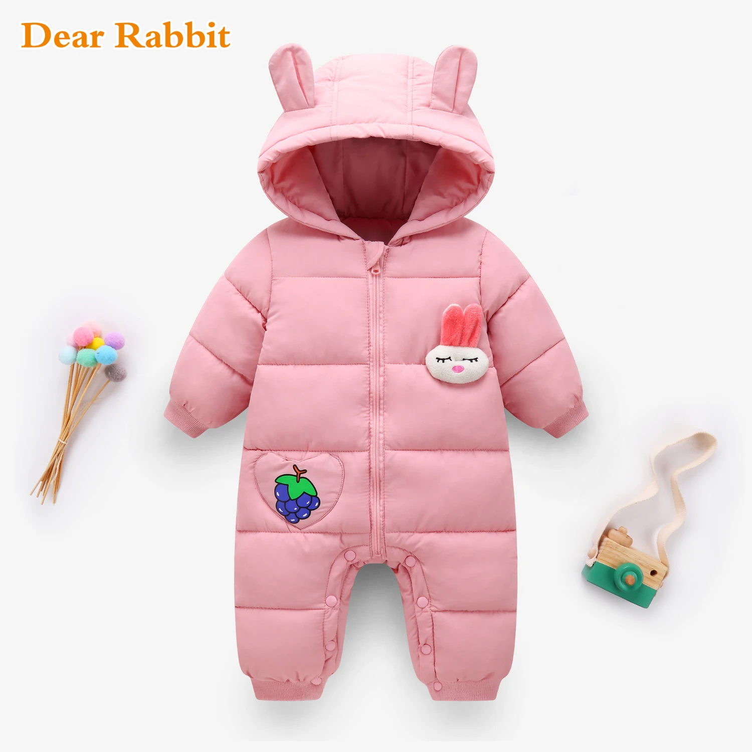 Комбинезон для новорожденных с милым кроликом Зимняя одежда Хлопковая толстовка