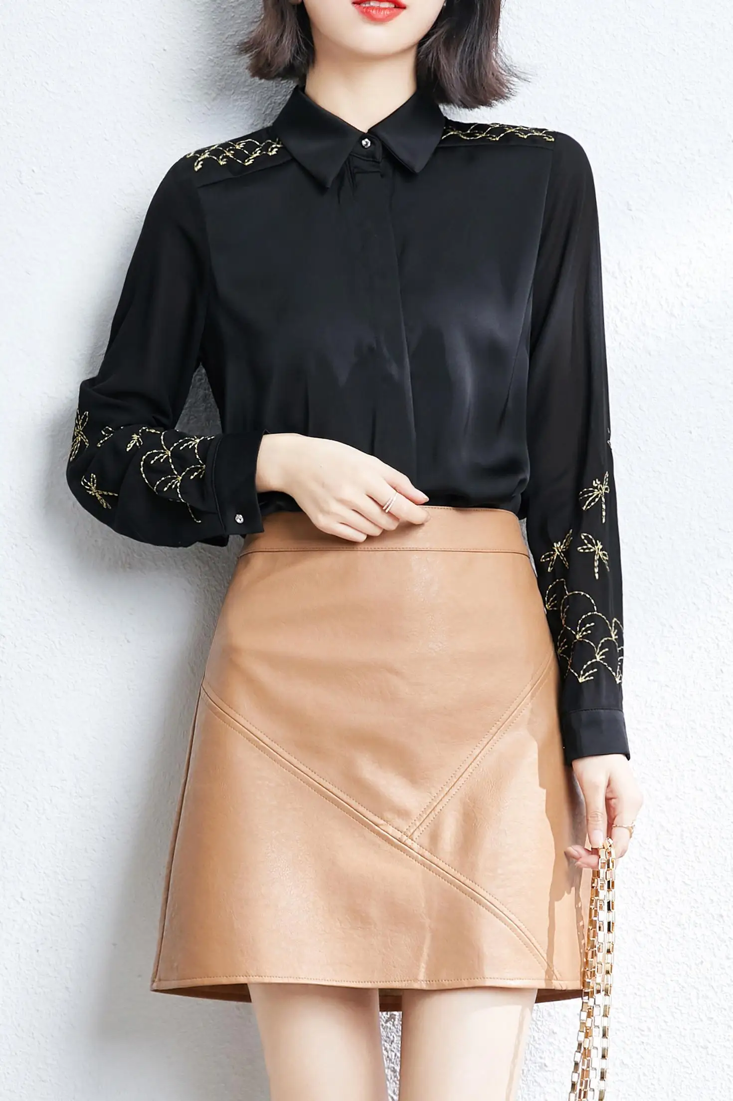 

COIGARSAM Full Sleeve Shirt Womens tops Spring Women shirts Black 1132