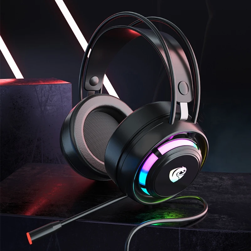 

594A Wired Game Headsets Earphone for Phone PC Tablets Audiobook Over Ear RGB Lights