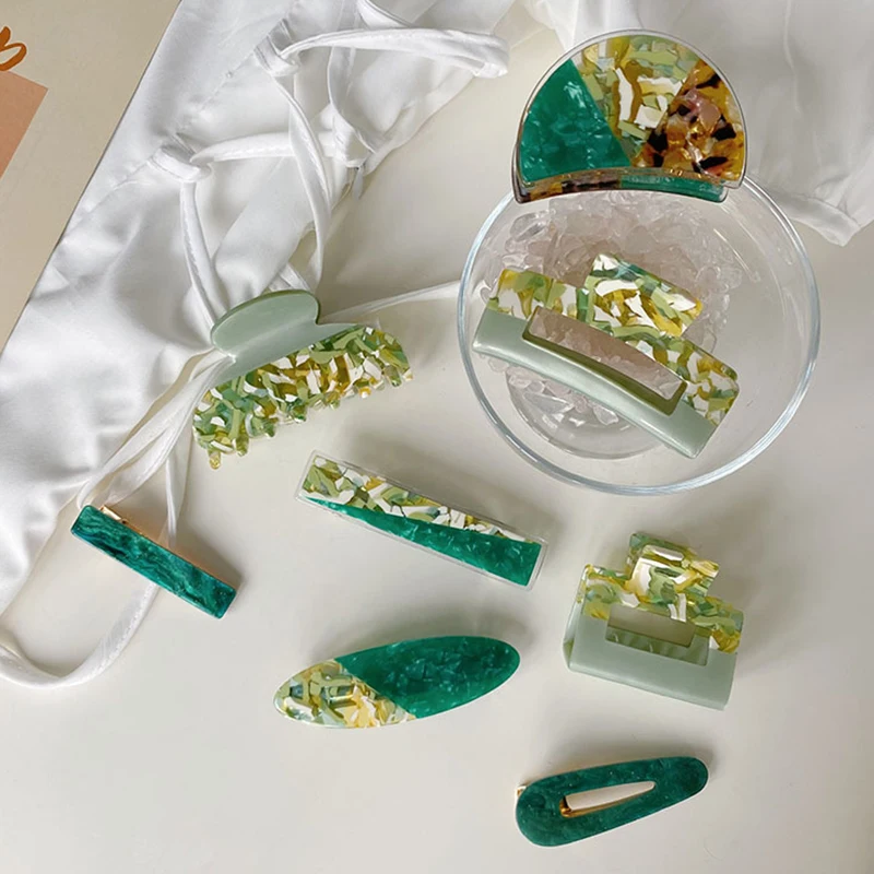 

Women Girls Acetate Hair Claw Girls Green Patchwork Geometric Hair Clips Shark Clip Barrettes Women Hair Clip Hair Accessories