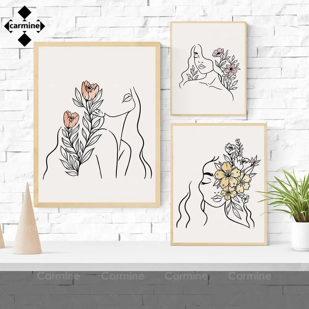 Цветы холст постер линия лица картина в стиле бохо абстрактный стиль искусство