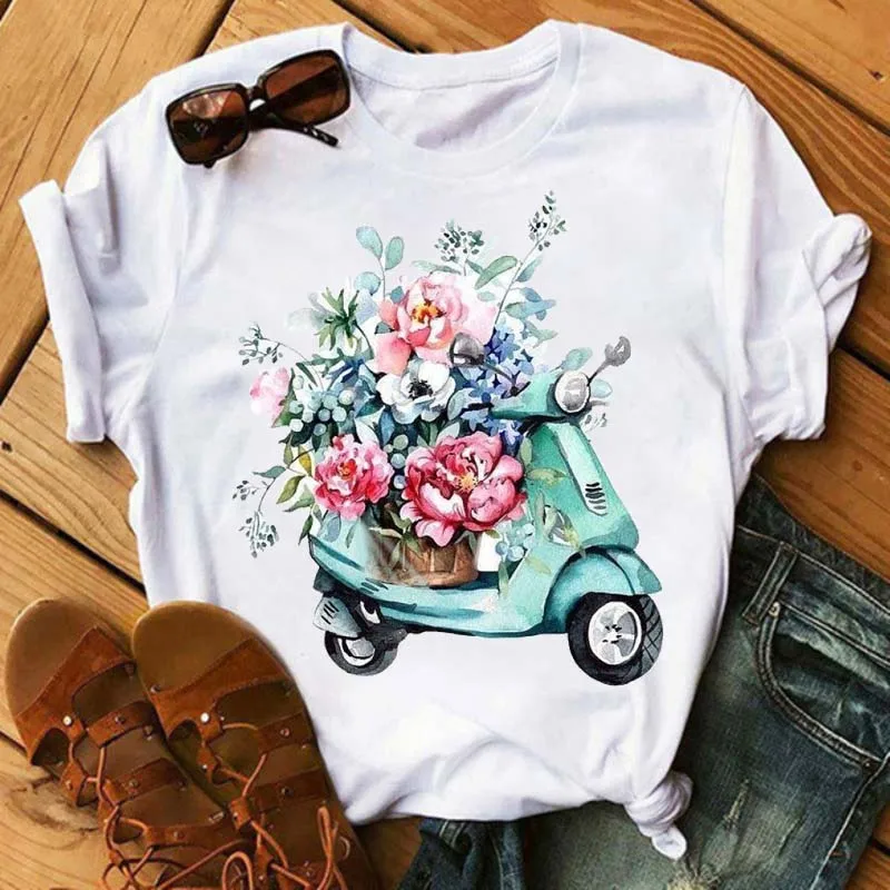 

Hot Sales Women T Shirt Funny Floral Graphic Tshirts Casual Oversize Tee Top Hipster Tumblr Female Shirt Harajuku Clothe
