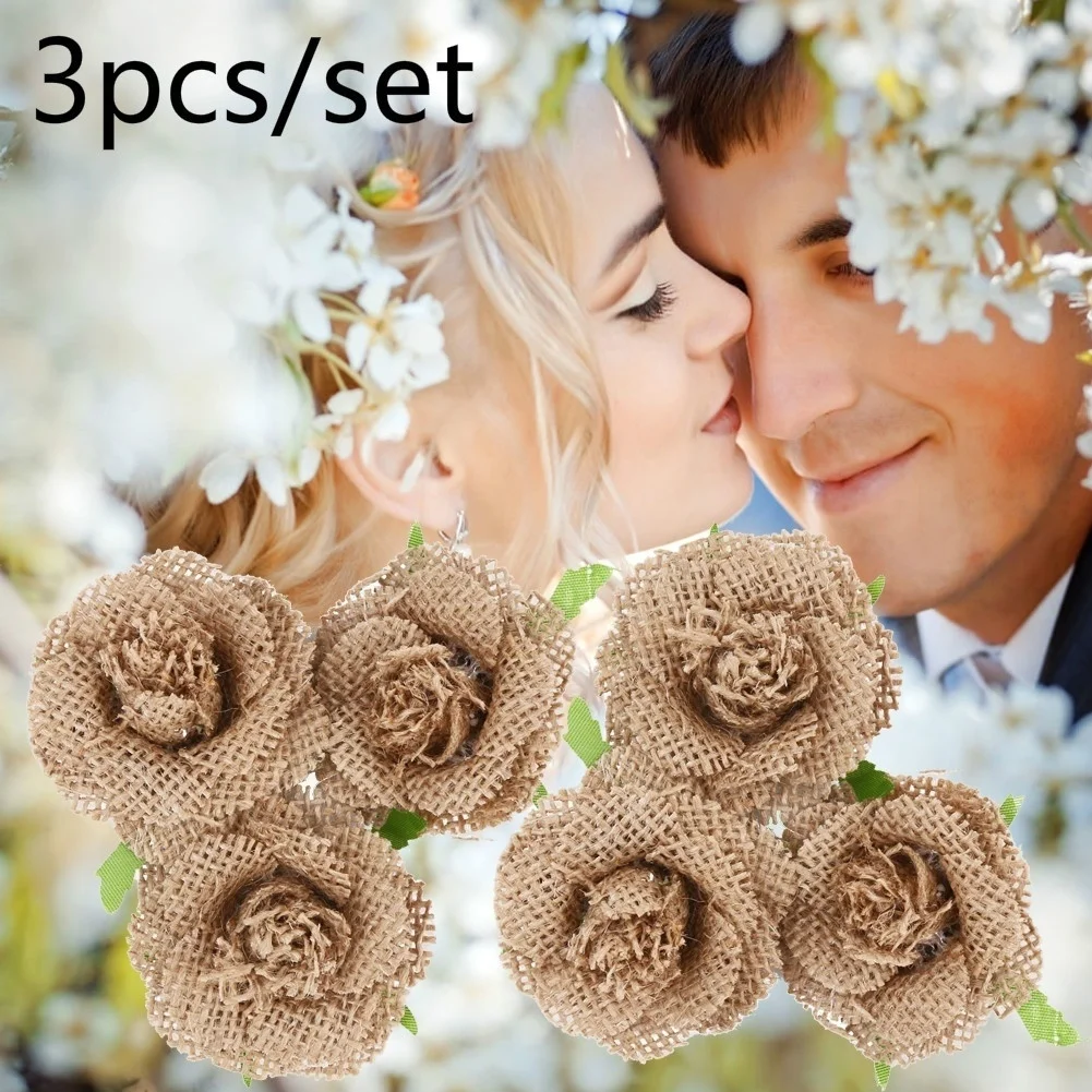 3 шт./компл. натуральный джутовый цветок гессиань ручная работа джутовая Роза