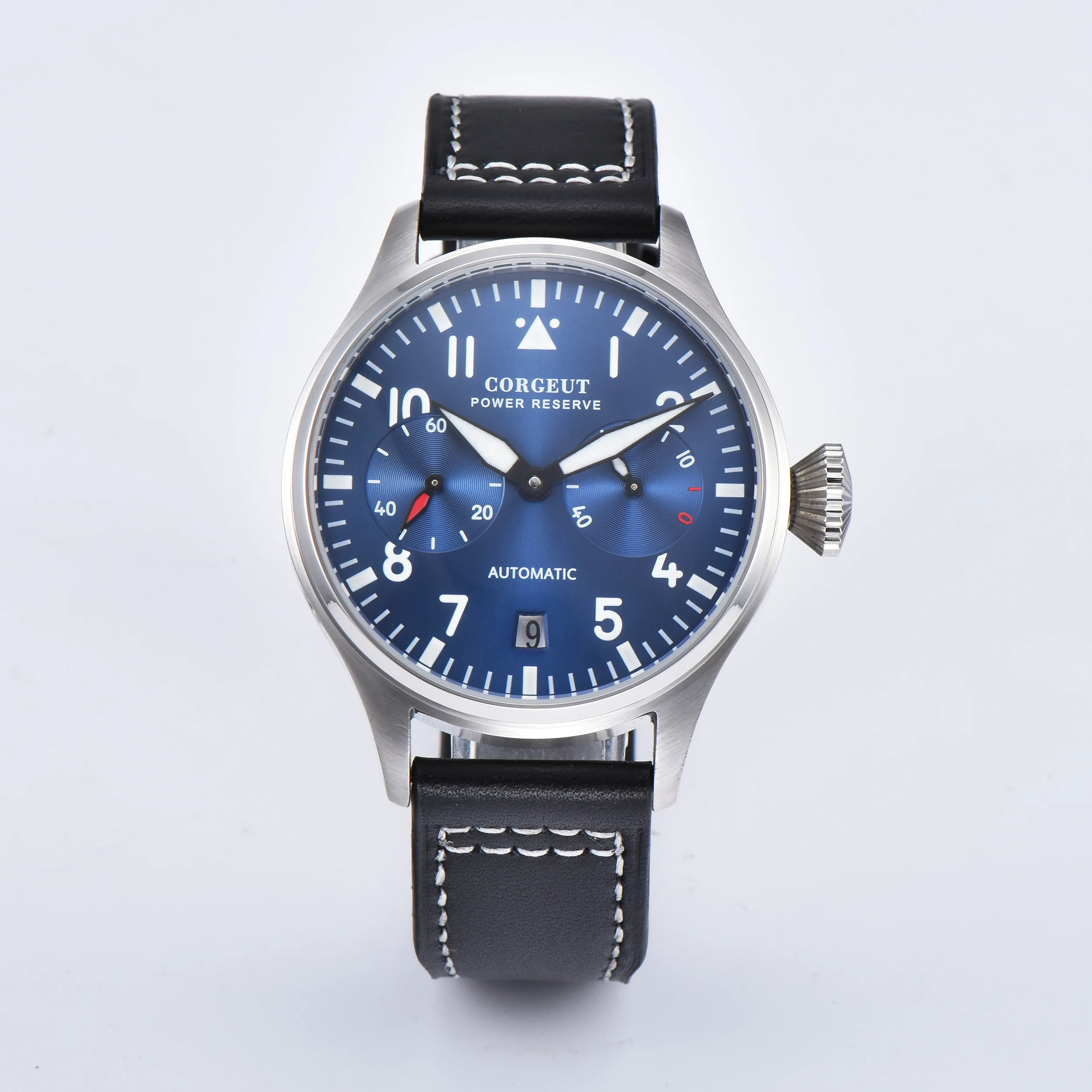 Corgeut42MM автоматические механические наручные часы мужские светящиеся Дата синий циферблат нержавеющая сталь настоящий пояс 316L нержавеющая сталь Водонепроницаемый