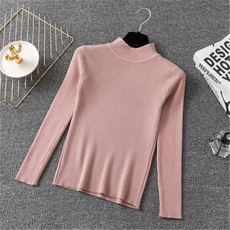 

Women Autumn Winter Knitted Turtleneck Sweater Casual Soft Solid Long Sleeve Jumper Fashion Candy Color Slim Stretch Streetwear