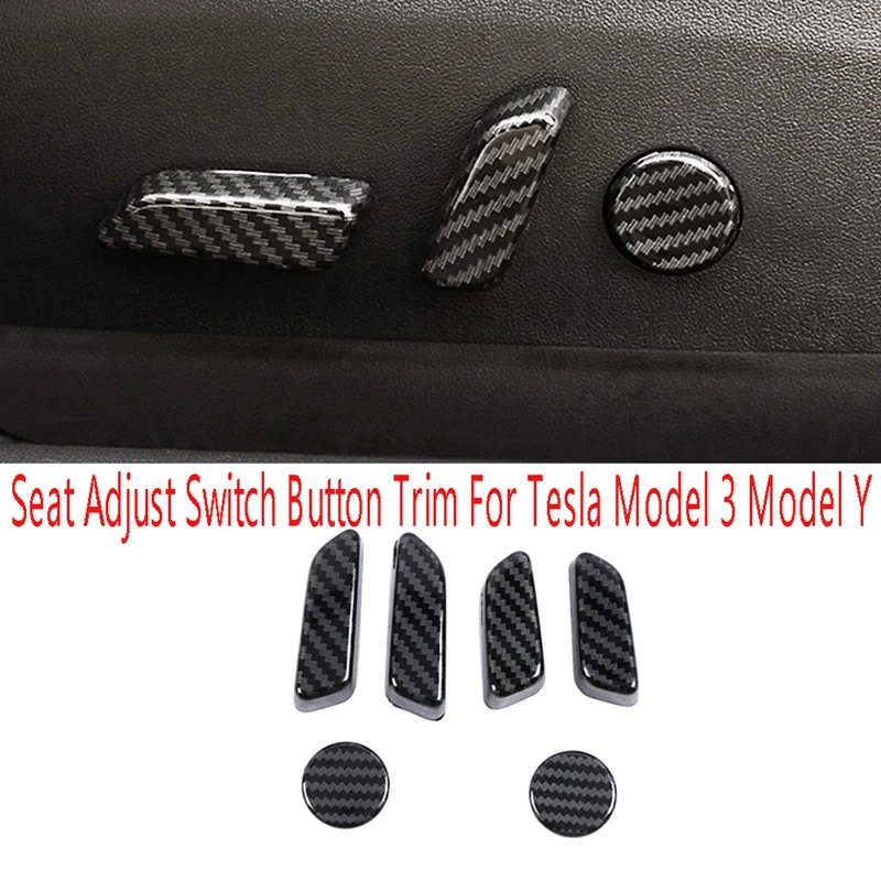 

6Pcs Car Carbon Fiber ABS Seat Adjust Switch Button Trim Cover Interior Sticker Accessories for Tesla Model 3 Model Y