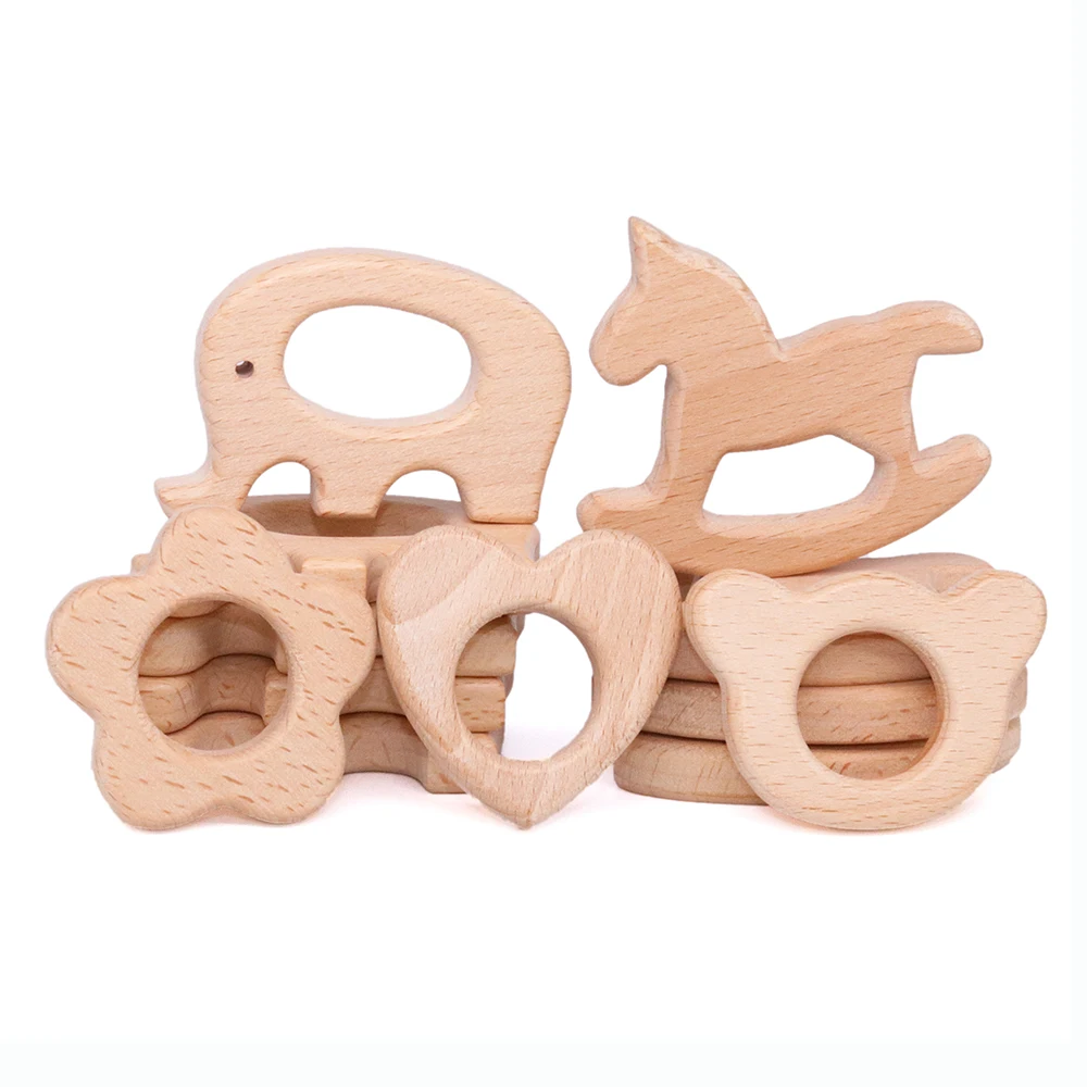 

2PC Animal Shape Baby Wood Teether Hedgehog Elephant Beech Wooden Teether Nursing Pendant Teething Toys For Teething Baby