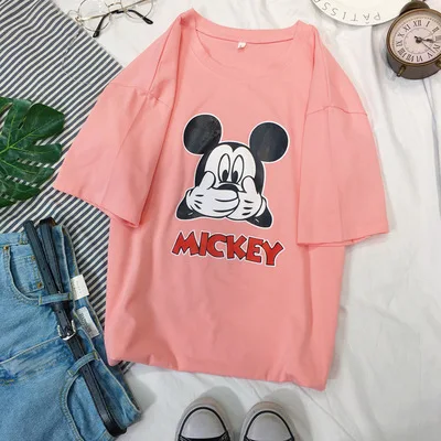 Женская летняя футболка с коротким рукавом и принтом Микки Маус | Мать ребенок