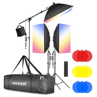 neewer 3 pack led softbox lighting kit softbox48w dimmable led light headlight stand for photo studio video