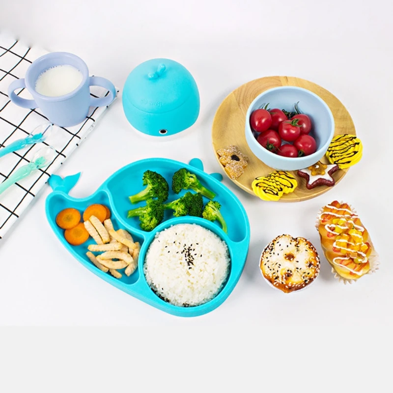 

Cartoon Whale Waterproof Silicone Baby Divided Suction Bowl Non-Slip Dinner Dish J2HD